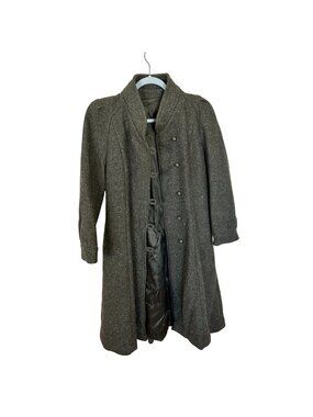 Vtg Womens Wool Coat Doublen Breasted Olive Green Toggle Medium 90s Pockets